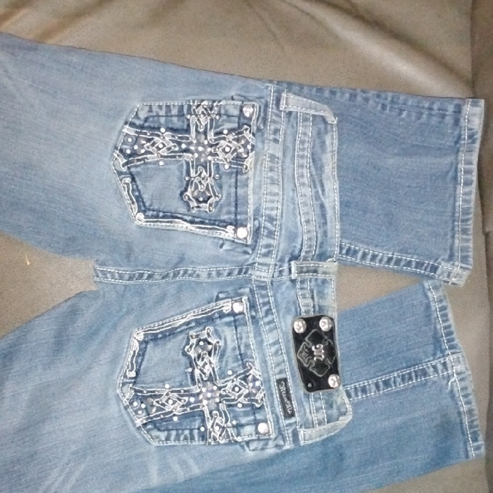Miss Me Blue Boot Cut Jeans with Embellished Pockets